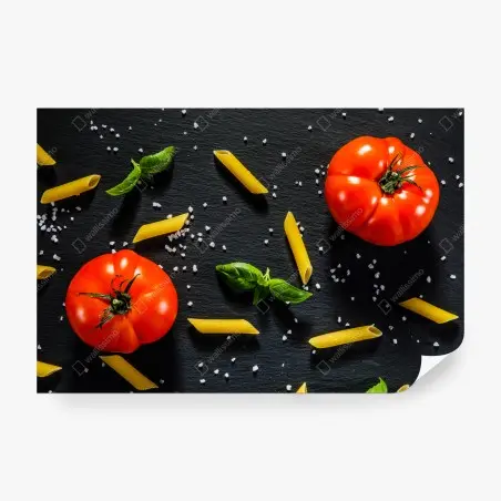 Fototapete tomaten und penne auf schwarzem schiefer – Pixers®