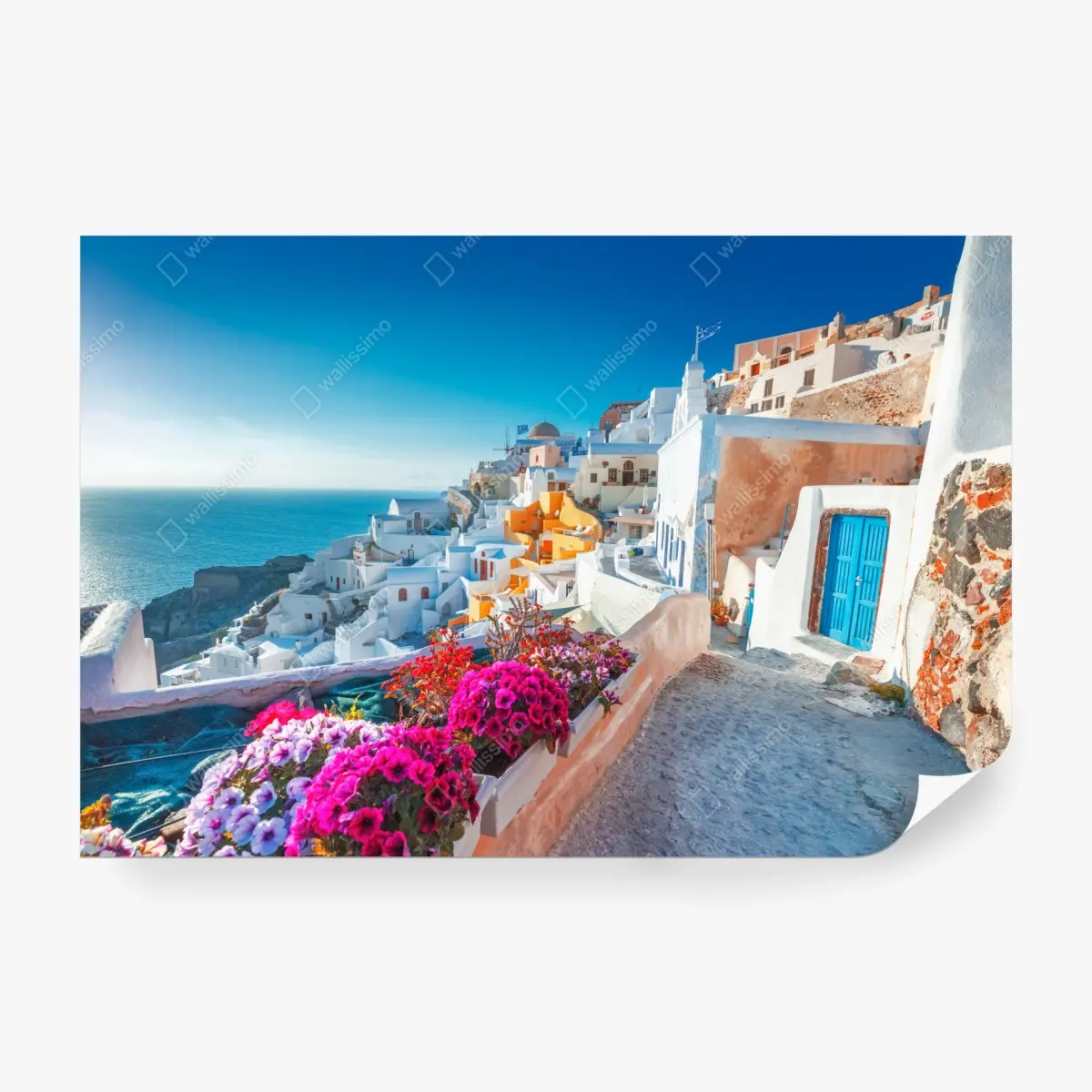 Fototapete sonniges Santorini am klippenrand – Pixers®
