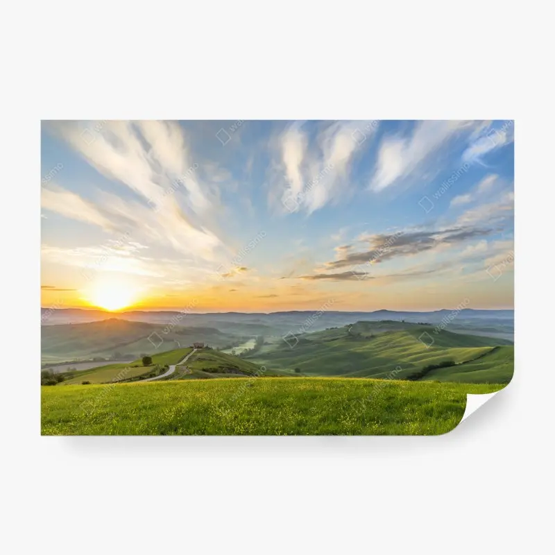 Fototapete sonnenaufgang über einer wiese in Italien