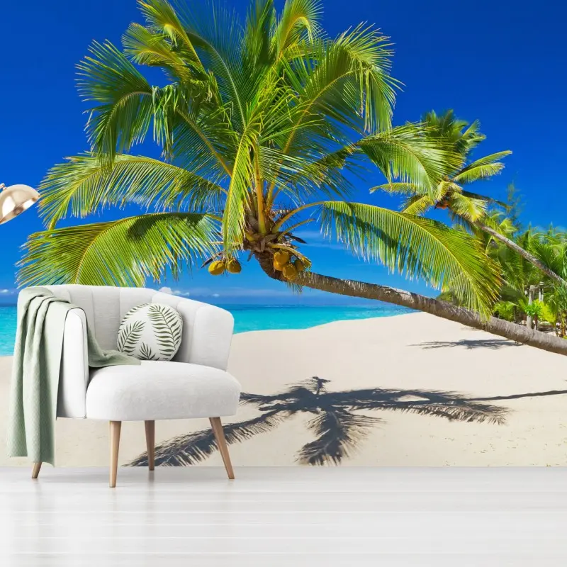 Fototapete Andamansee tropischer strand mit geneigter palme