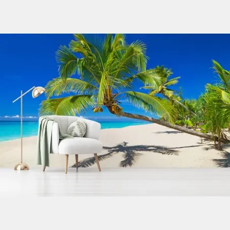 Fototapete Andamansee tropischer strand mit geneigter palme – Pixers®