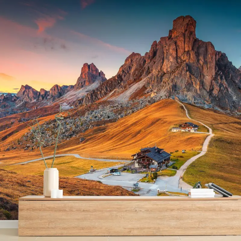 Fototapete sonnenuntergang über Passo Giau, Dolomiten