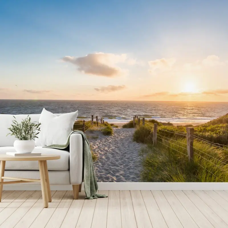Fototapete sonnenbeschienener strandweg zum meer