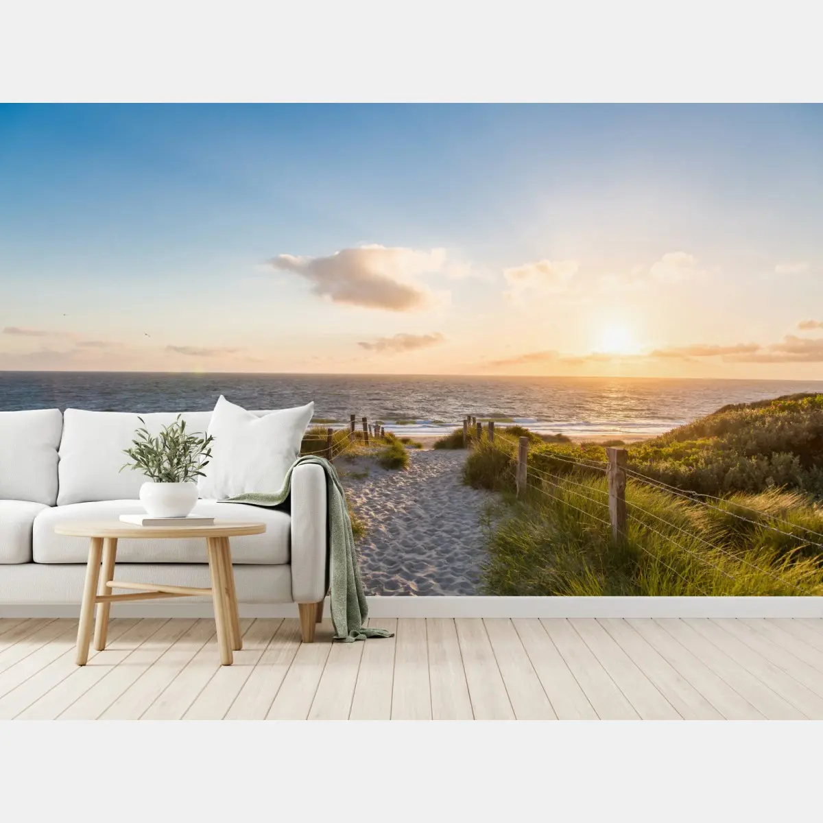 Fototapete sonnenbeschienener strandweg zum meer – Pixers®