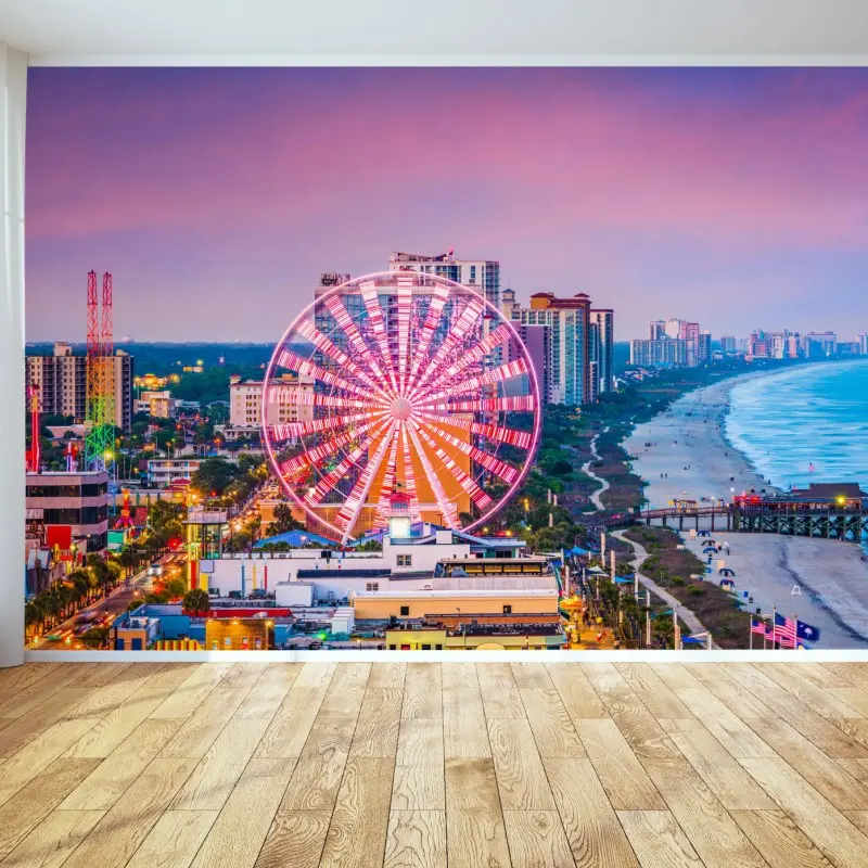 Fototapete Myrtle Beach sonnenuntergang über dem strand mit riesenrad