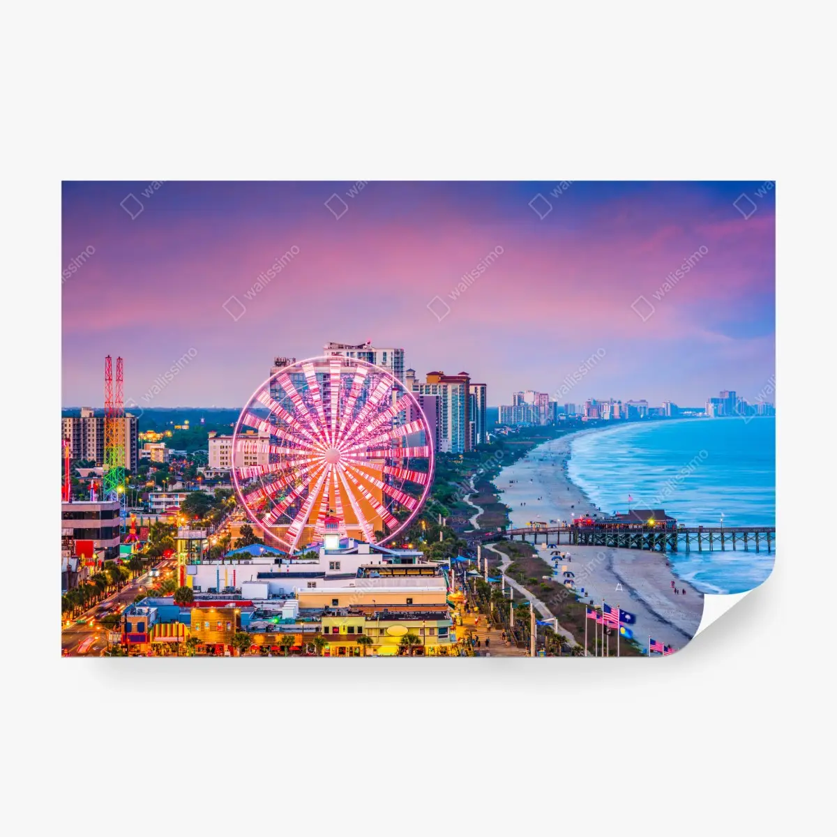 Fototapete Myrtle Beach sonnenuntergang über dem strand mit riesenrad – Pixers®