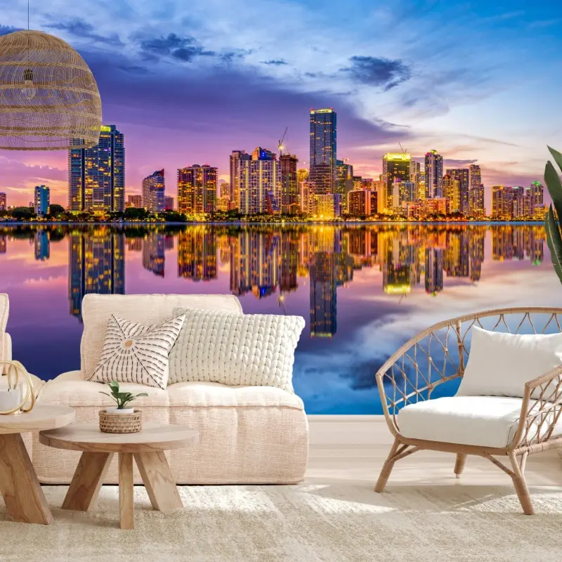 Fototapete Miami skyline gespiegelt in Biscayne Bay