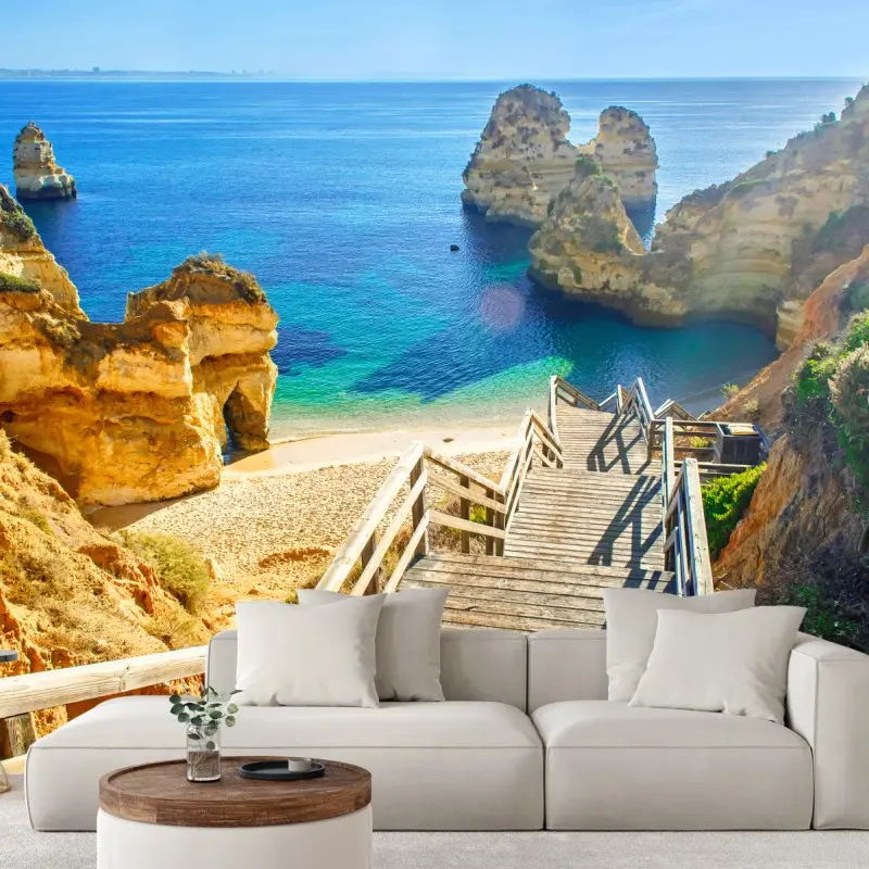 Fototapete sonnige treppe zur türkisfarbenen bucht
