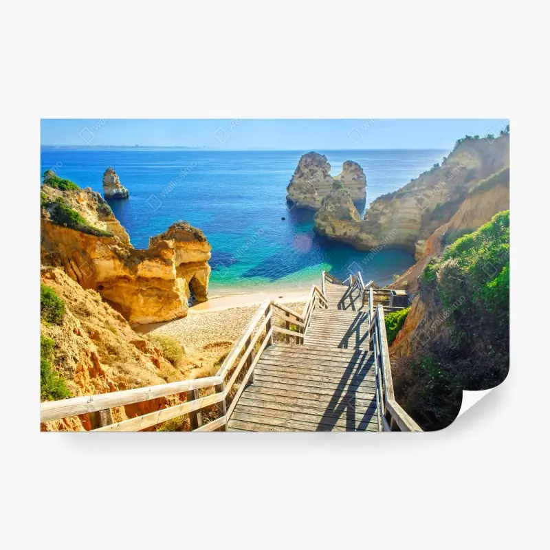 Fototapete sonnige treppe zur türkisfarbenen bucht