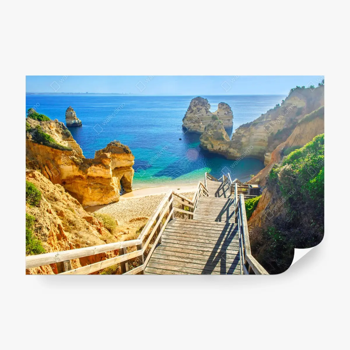 Fototapete sonnige treppe zur türkisfarbenen bucht – Pixers®