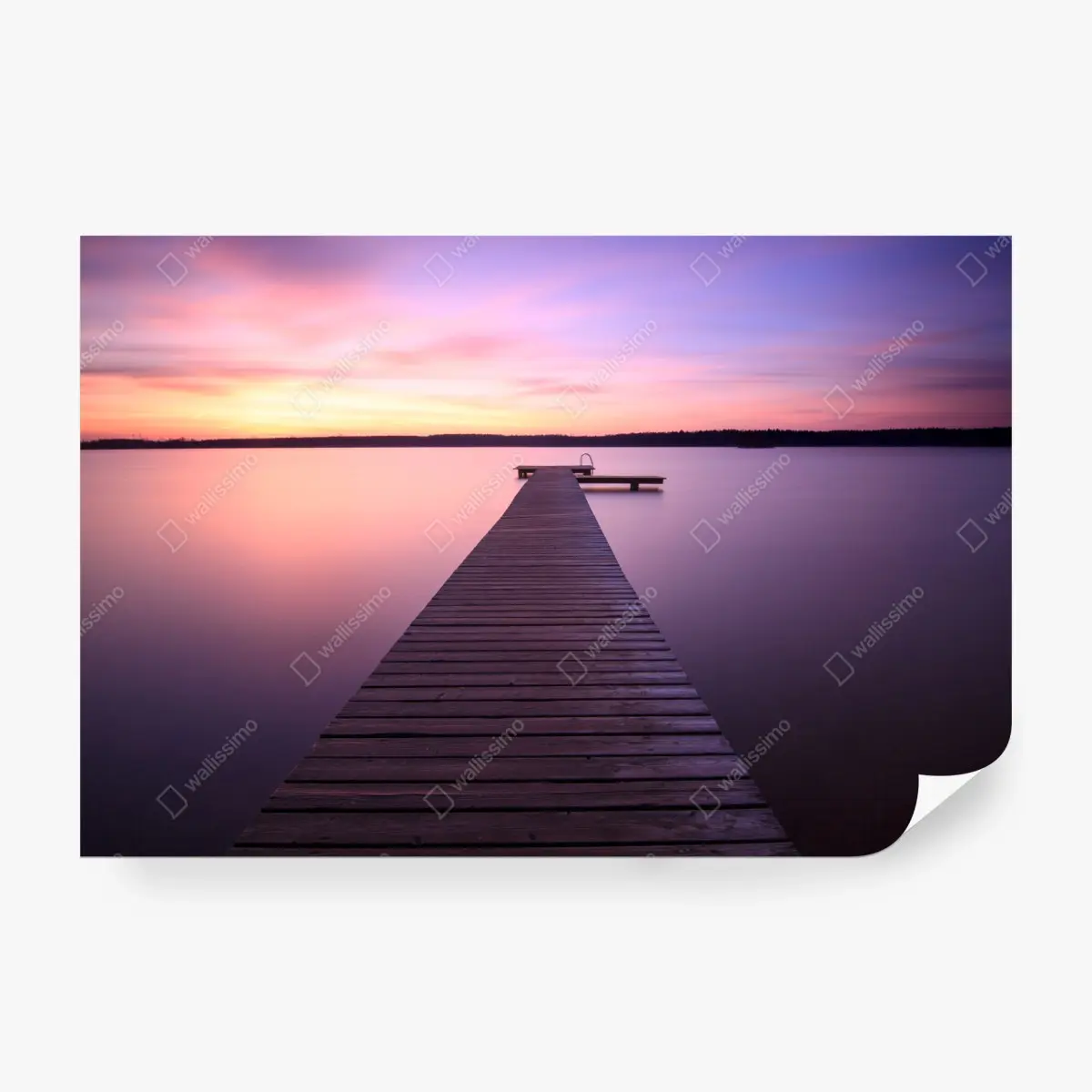 Fototapete ruhiger pastellsonnenuntergang am see mit steg – Pixers®