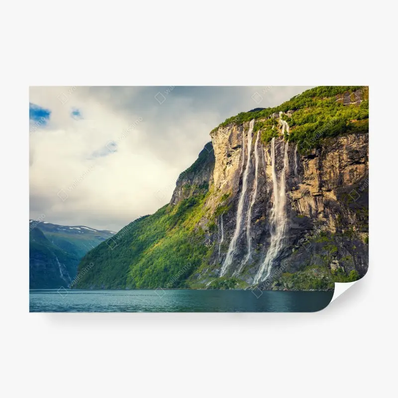 Fototapete wasserfälle an fjordklippen