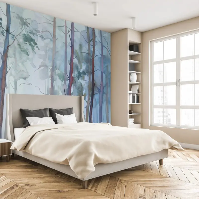 Fototapete nebliger aquarellwald