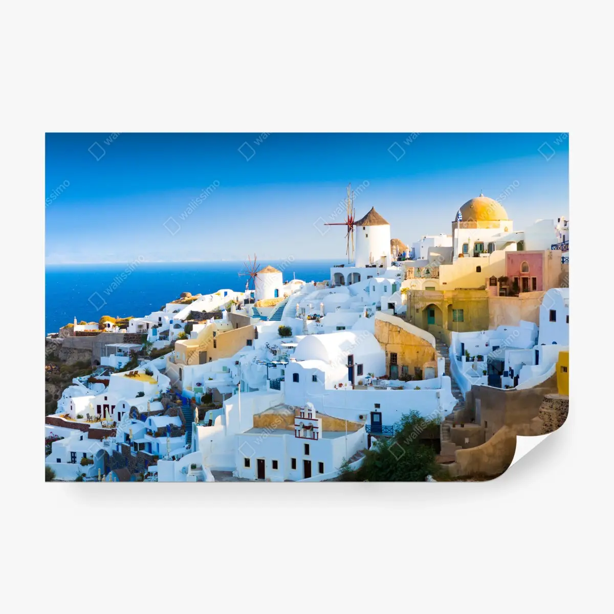 Fototapete sonnenbeschienenes Santorini-dorf am meer – Pixers®