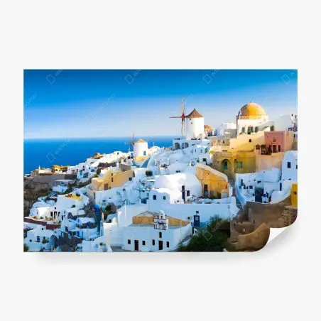 Fototapete sonnenbeschienenes Santorini-dorf am meer – Pixers®