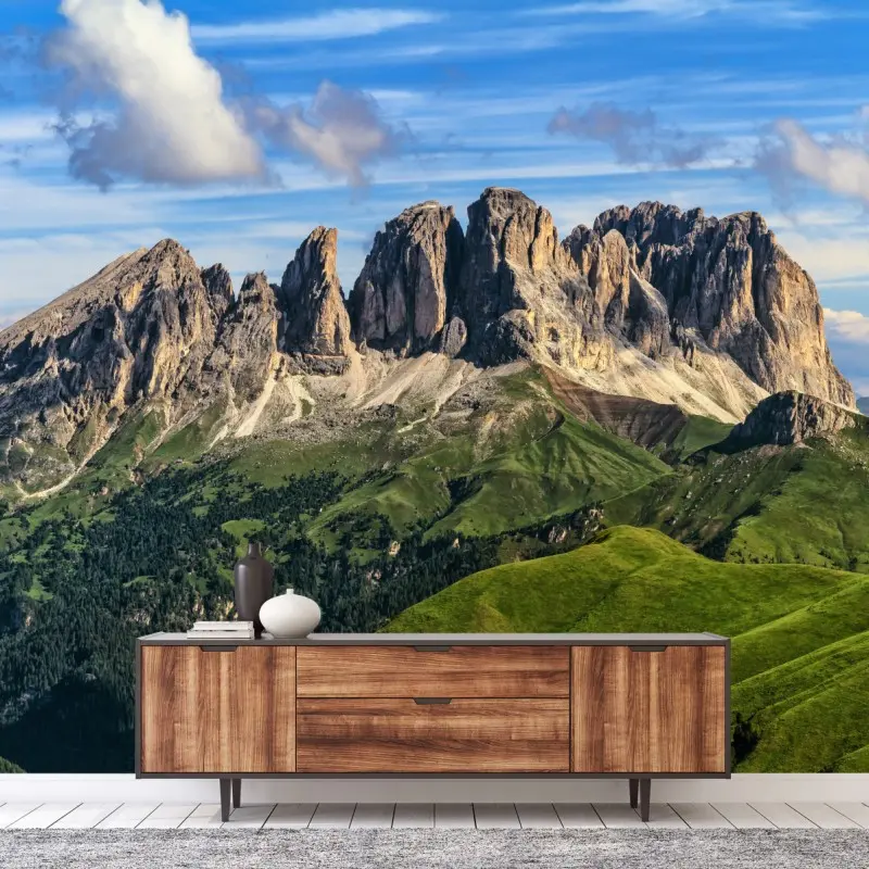 Fototapete majestätische bergpanorama mit grünen hügeln