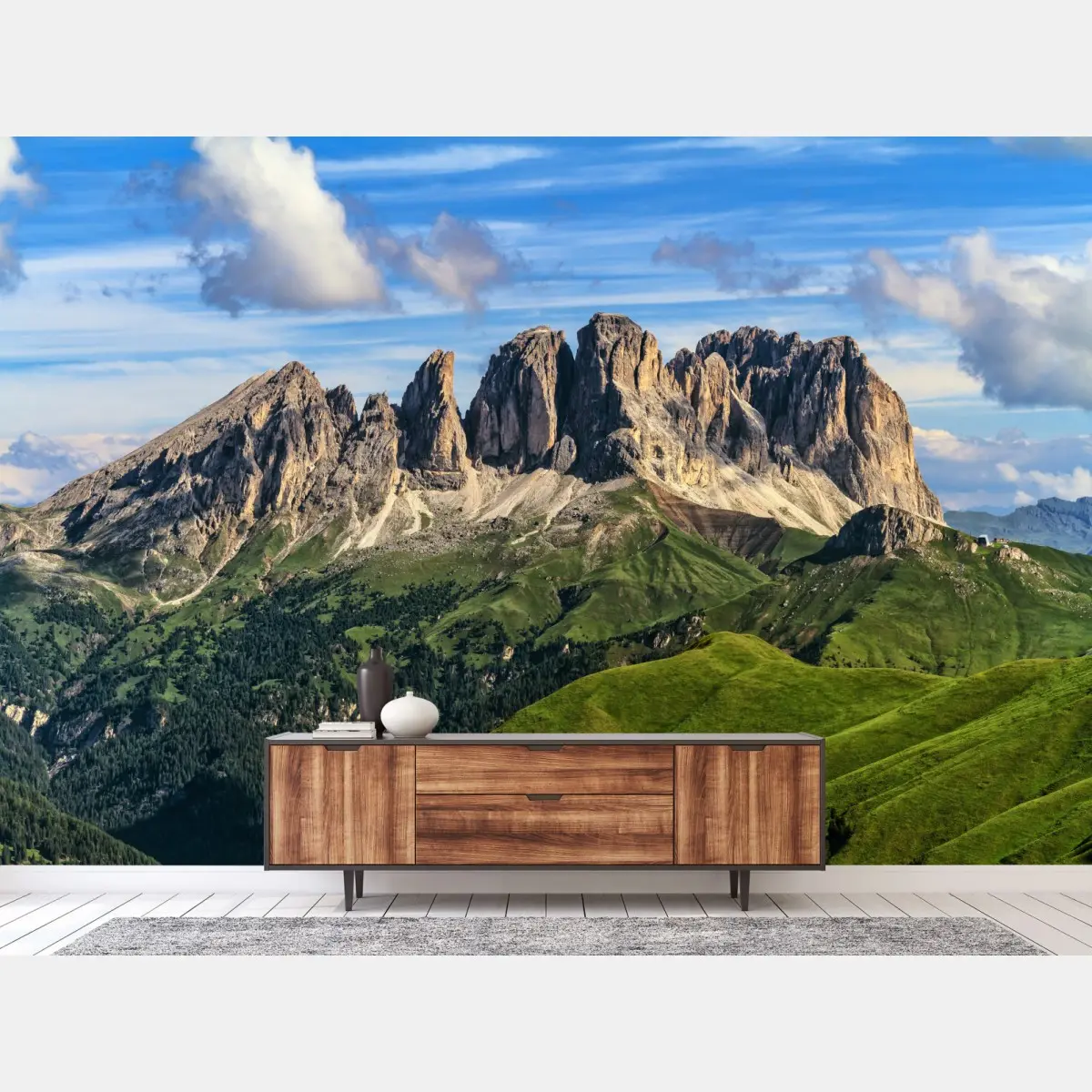 Fototapete majestätische bergpanorama mit grünen hügeln – Pixers®