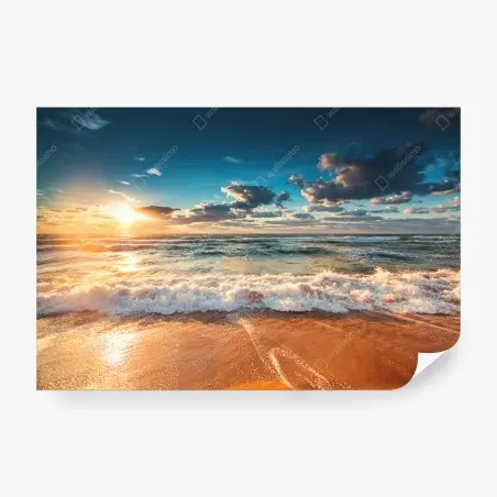 Fototapete goldener sonnenaufgang über der meeresküste – Pixers®