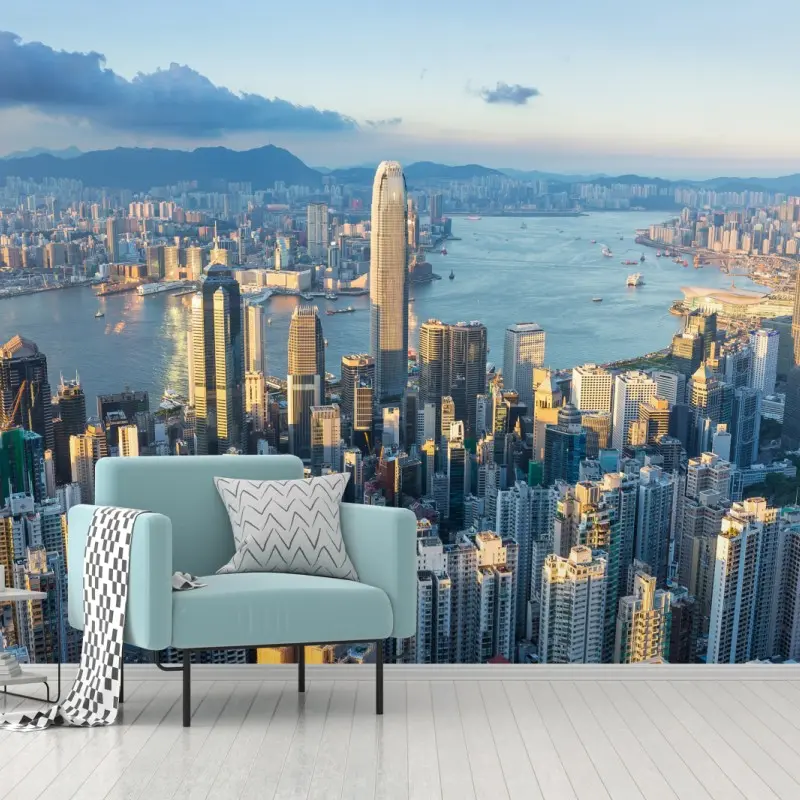 Fototapete panorama von Hongkong bei sonnenuntergang