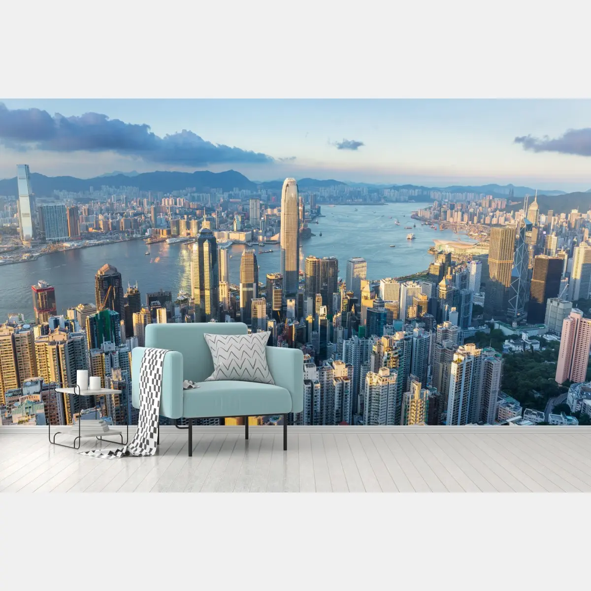 Fototapete panorama von Hongkong bei sonnenuntergang – Pixers®