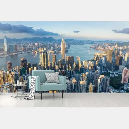 Fototapete panorama von Hongkong bei sonnenuntergang – Pixers®