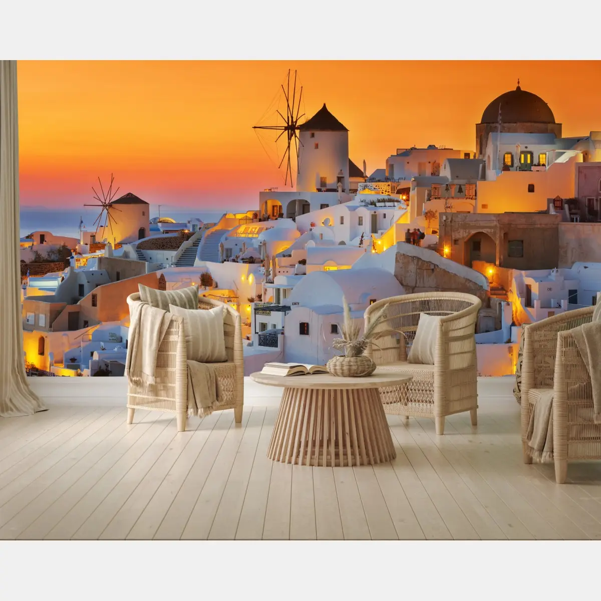 Fototapete goldener sonnenuntergang über Oia, Santorini – Pixers®