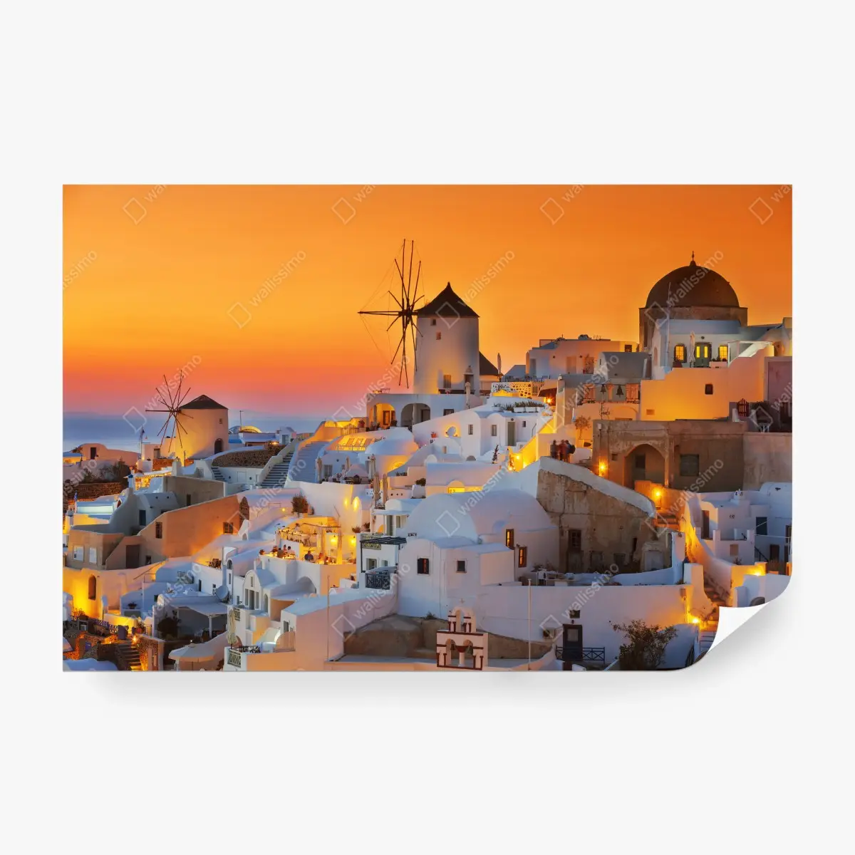 Fototapete goldener sonnenuntergang über Oia, Santorini – Pixers®