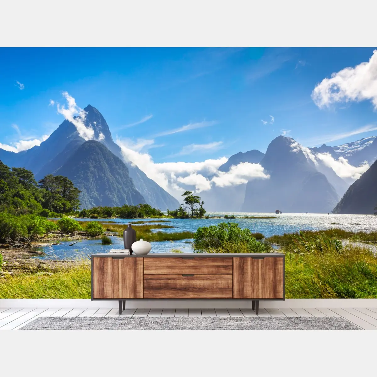 Fototapete malerische berglandschaft am fjord – Pixers®