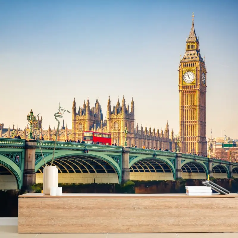 Fototapete sonnige ansicht von Big Ben und Westminster Bridge, London