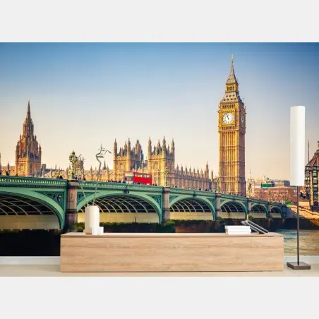 Fototapete sonnige ansicht von Big Ben und Westminster Bridge, London – Pixers®