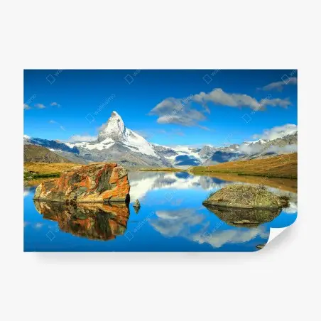 Fototapete spiegelung des Matterhorns über einem alpinen see – Pixers®