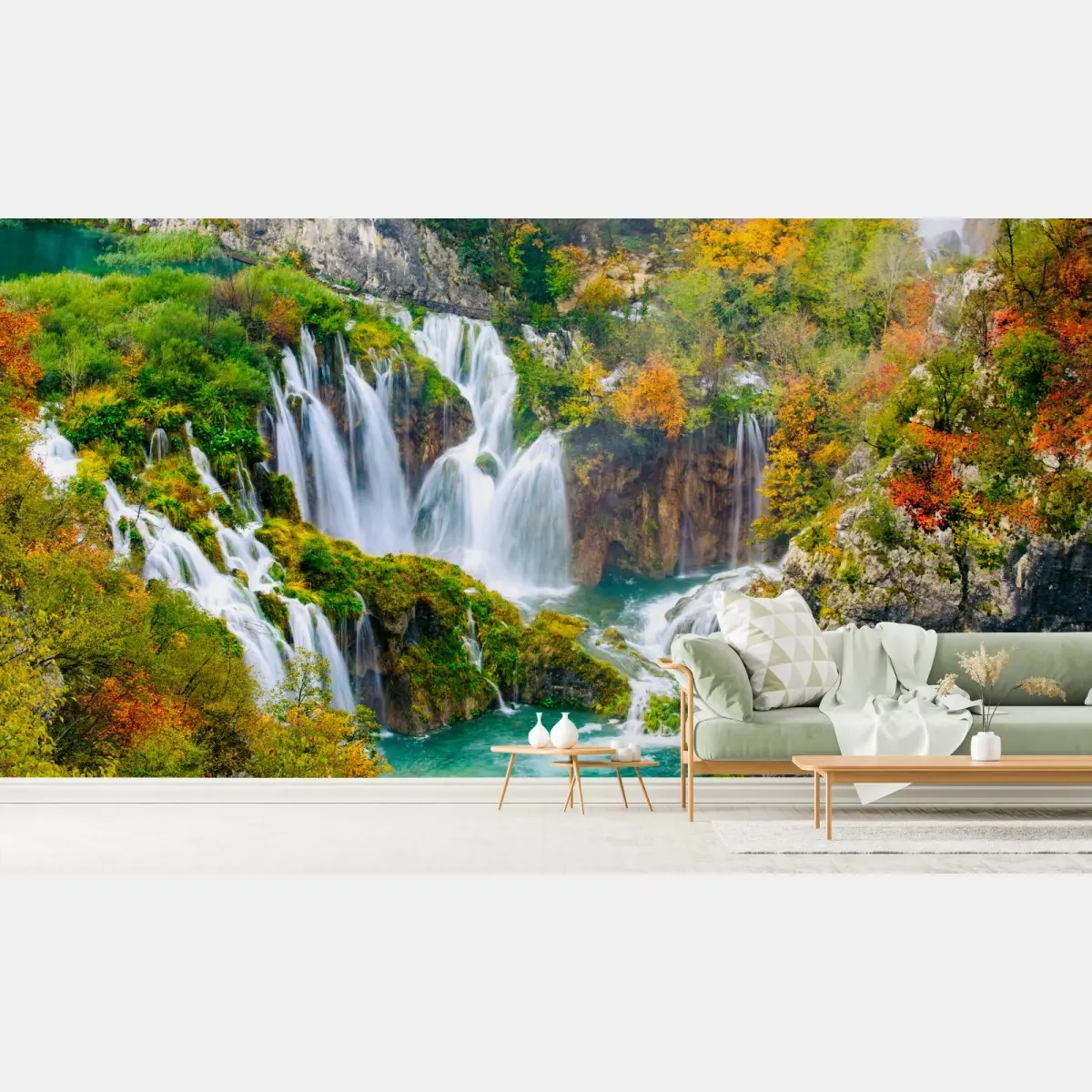 Fototapete türkisfarbener wasserfall im herbst – Pixers®