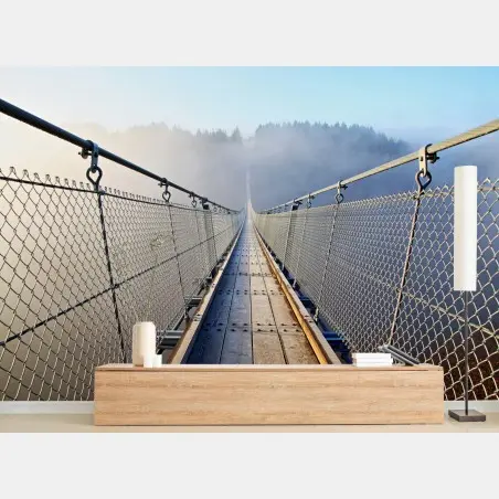 Fototapete neblige hängebrücke, die in den wald führt – Pixers®