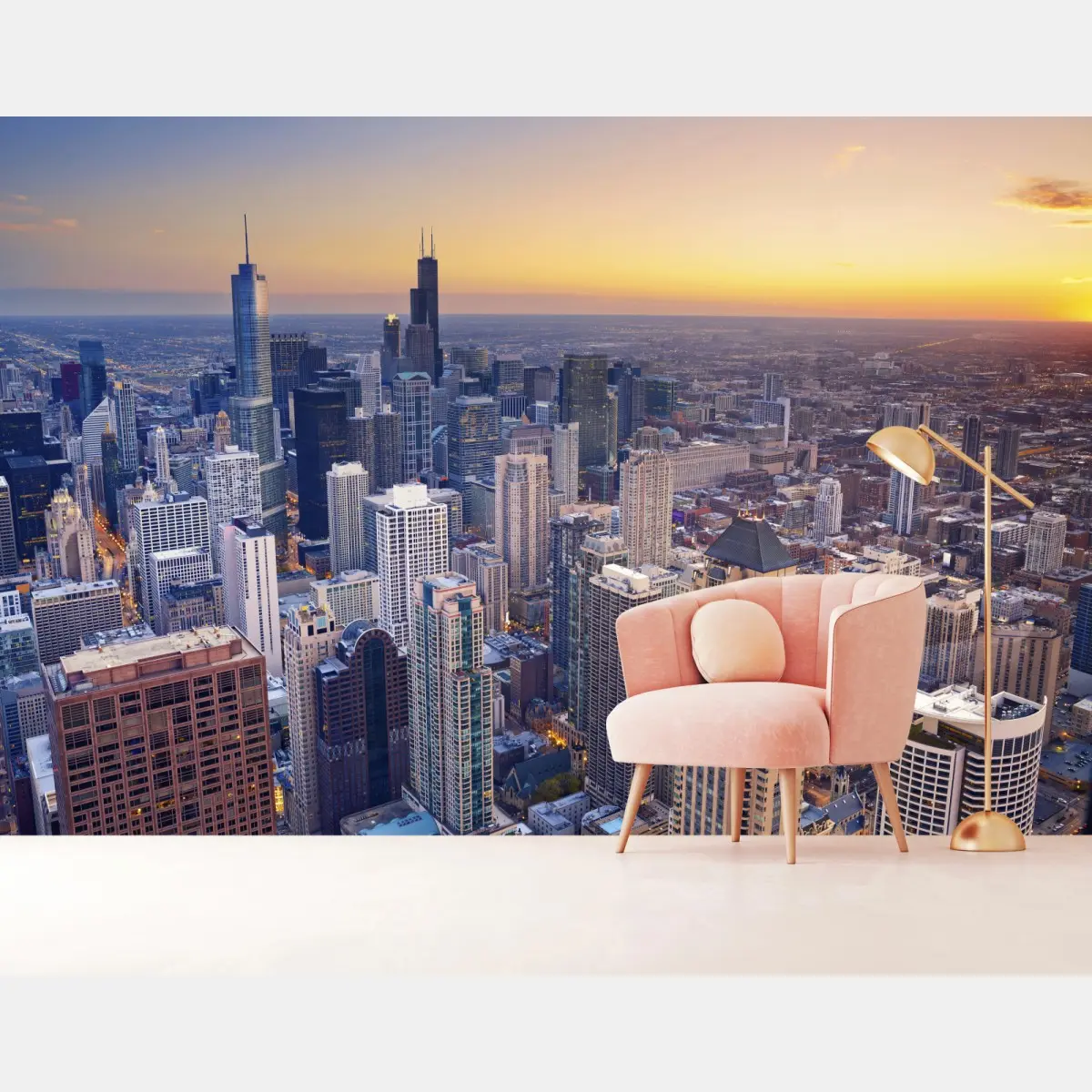 Fototapete stadtpanorama bei sonnenuntergang – Pixers®
