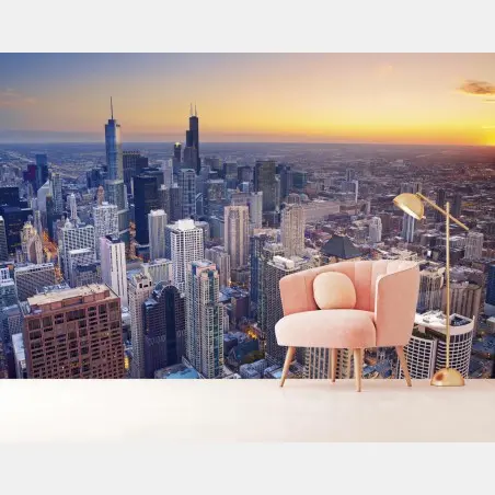 Fototapete stadtpanorama bei sonnenuntergang – Pixers®