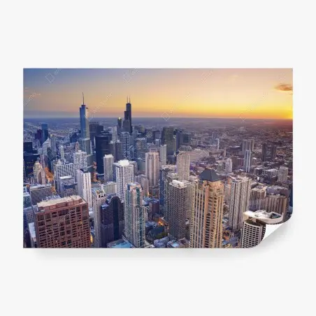Fototapete stadtpanorama bei sonnenuntergang – Pixers®