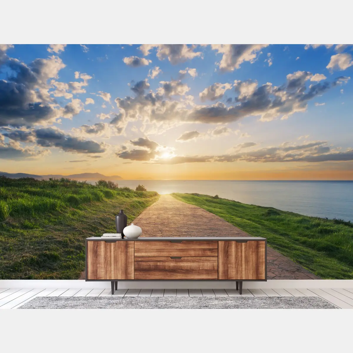 Fototapete weg zum meer bei sonnenaufgang – Pixers®
