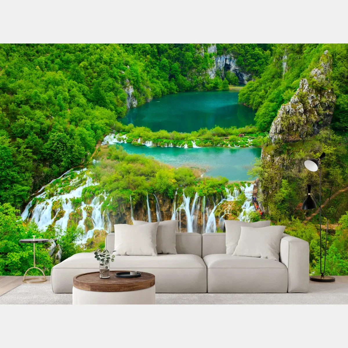 Fototapete üppiger wasserfall und türkise seen – Pixers®