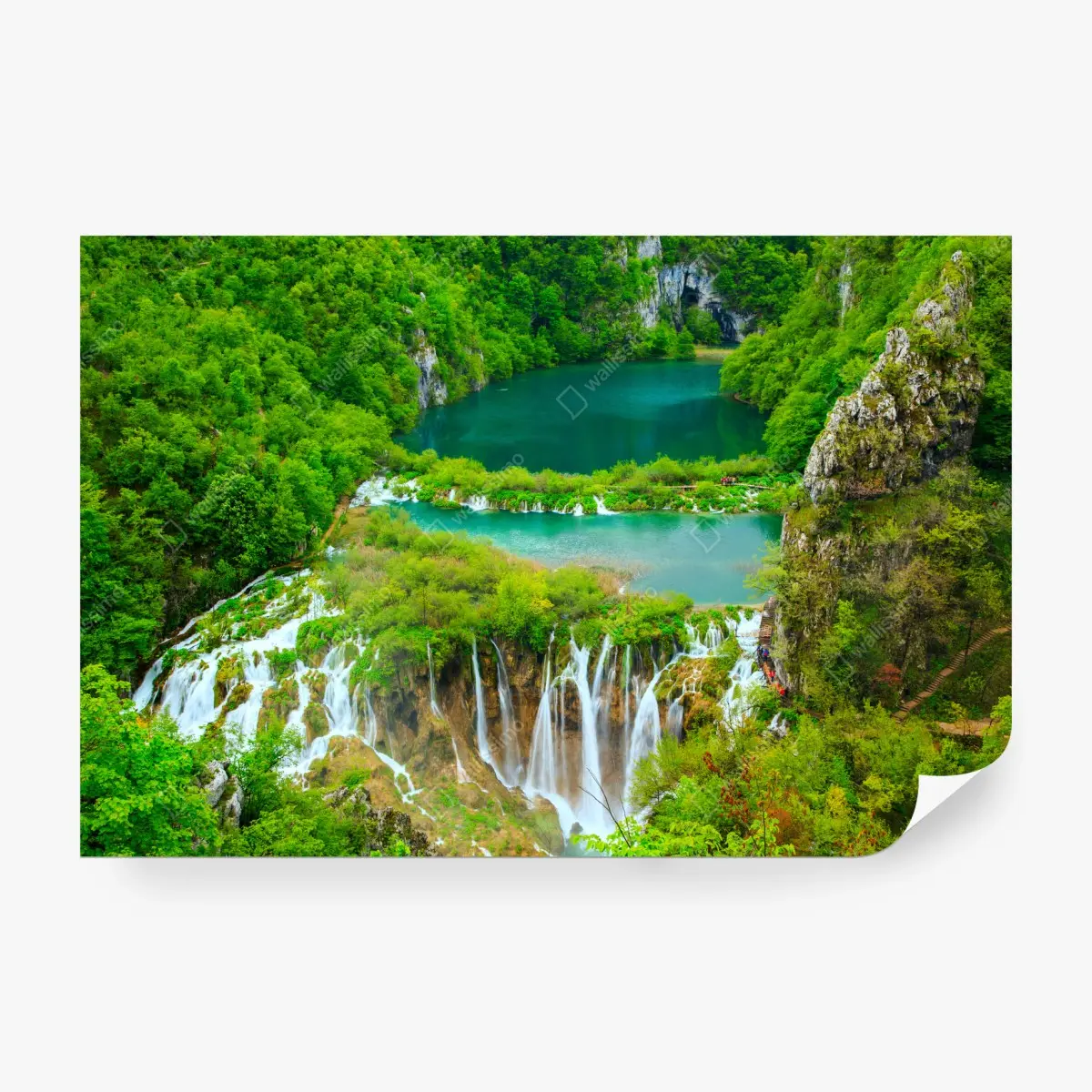 Fototapete üppiger wasserfall und türkise seen – Pixers®