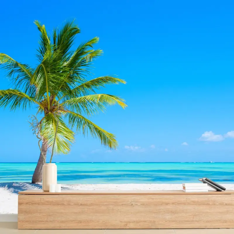 Fototapete tropische palme am weißen sandstrand