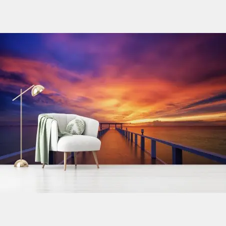 Fototapete sonnenuntergang am steg am strand – Pixers®