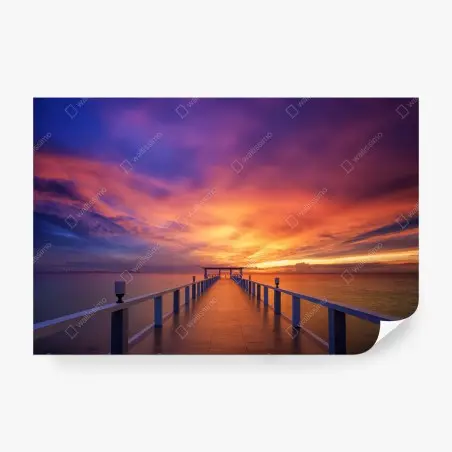Fototapete sonnenuntergang am steg am strand – Pixers®