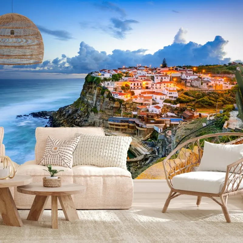 Fototapete Azenhas do Mar küstendorf auf der klippe, Portugal