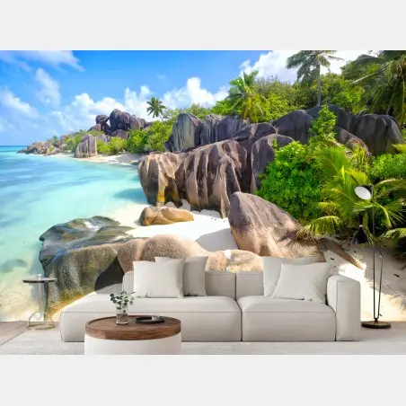 Fototapete Anse Source d'Argent, La Digue türkisfarbener strand – Pixers®