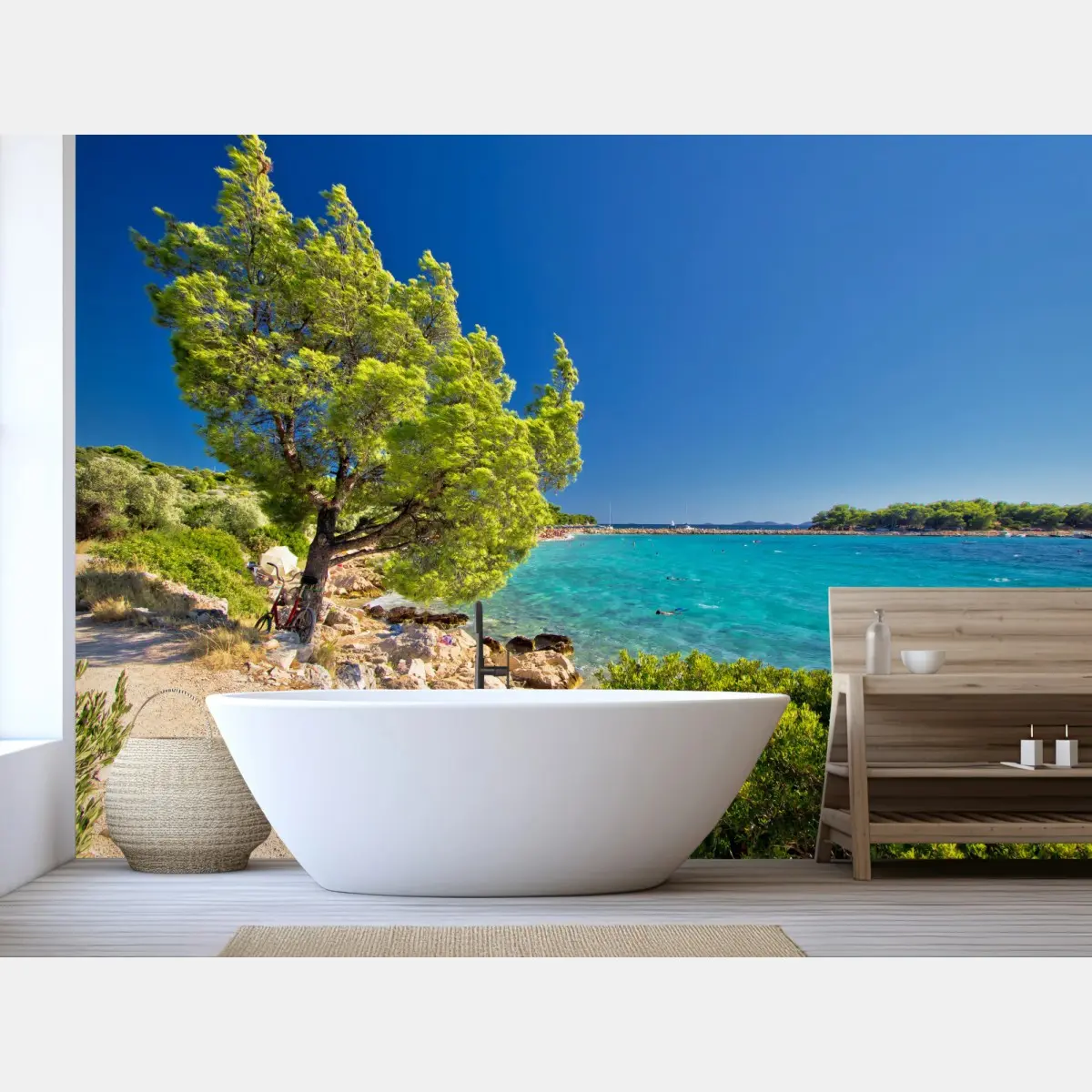 Fototapete idyllischer türkisfarbener strand auf der Insel Murter – Pixers®