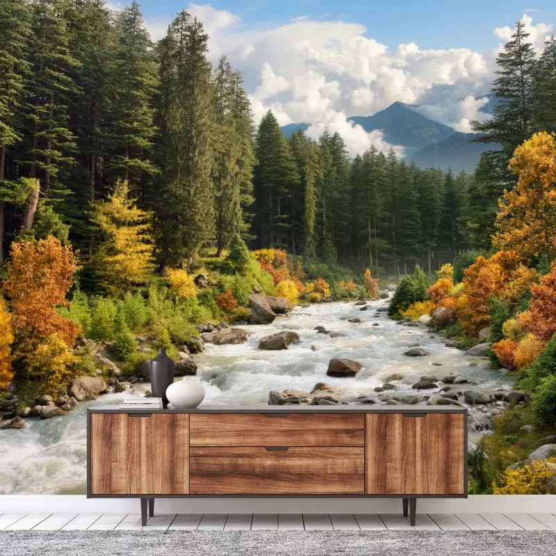 Fototapete herbstliche berglandschaft mit fluss
