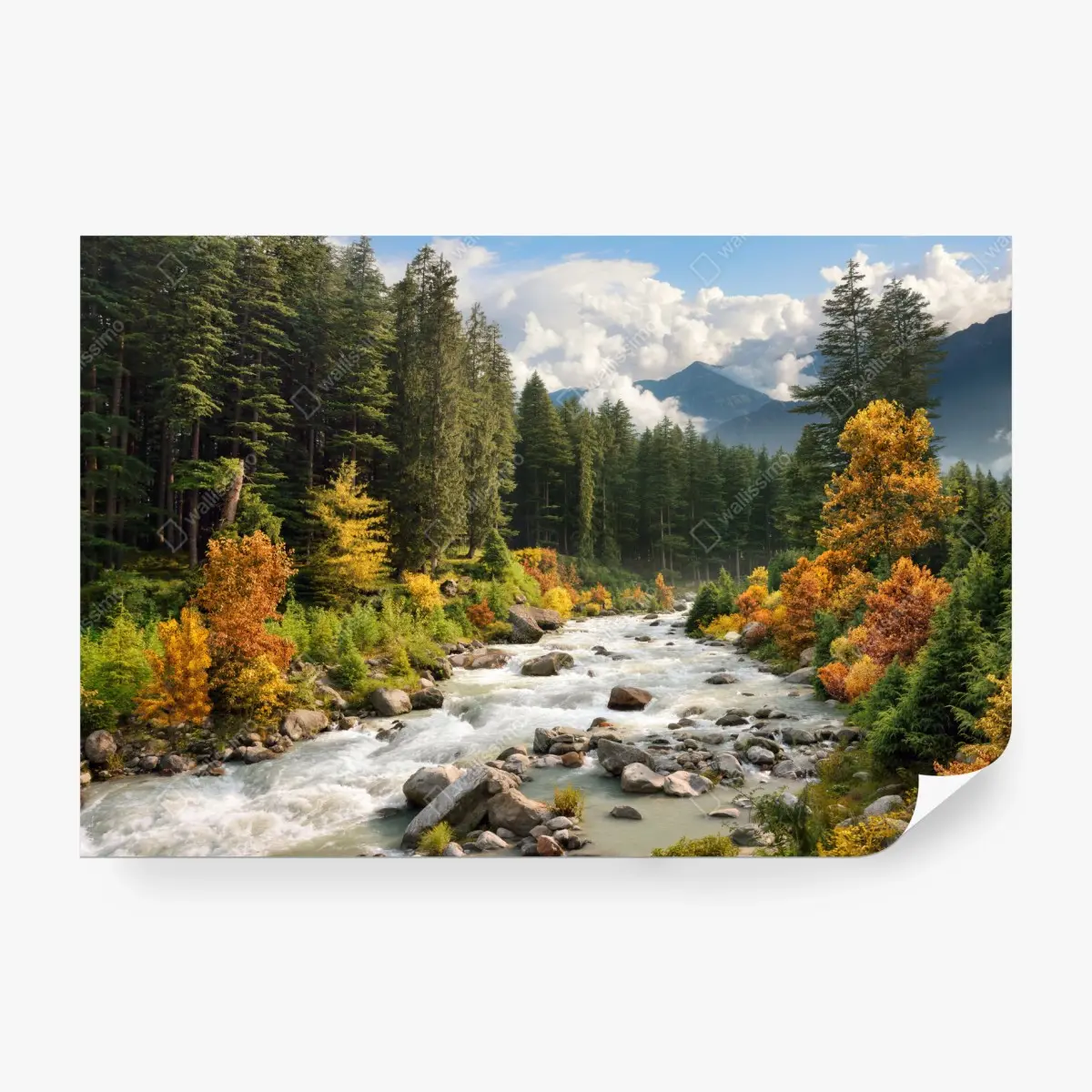 Fototapete herbstliche berglandschaft mit fluss – Pixers®