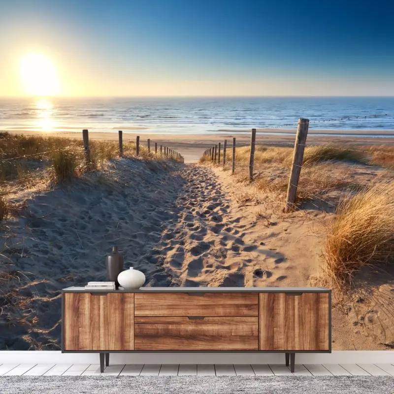 Fototapete sonnenuntergangspfad zum meer in Zandvoort