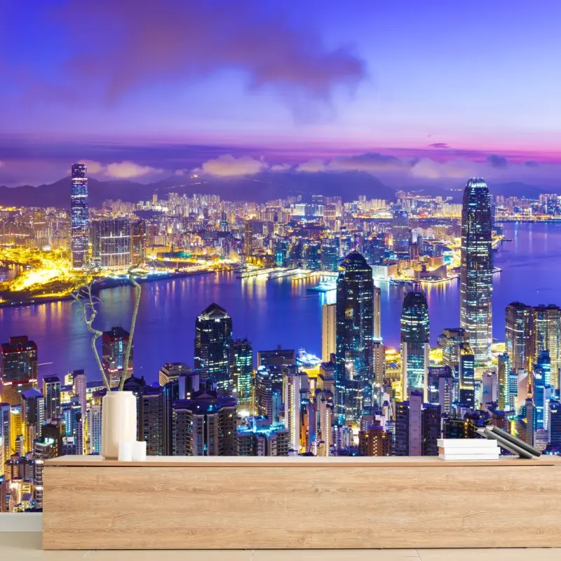 Fototapete Hong Kong skyline bei dämmerung