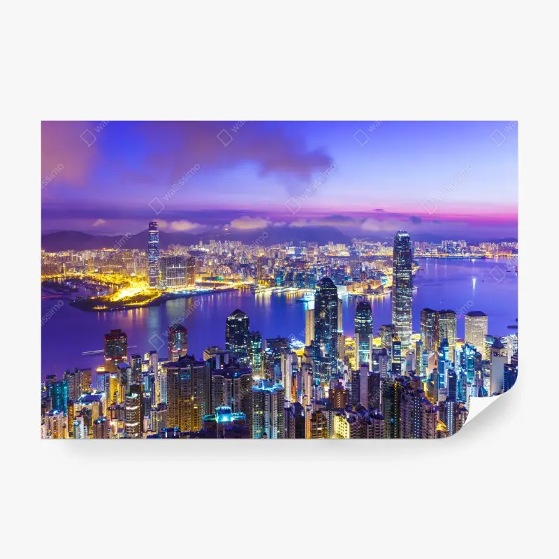 Fototapete Hong Kong skyline bei dämmerung